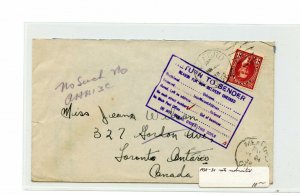 1938 Return to Sender Mufi 3c no such no.redirected Canada cover