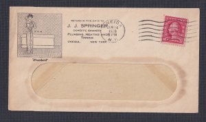 USA 1920 ILLUSTRATED ‘PLUMBING, HEATING & TINNING’ CORNER CARD COVER ONEIDA NY