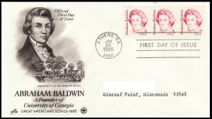 Abraham Baldwin 1985 (PCS) Typed FDC BIN 3264