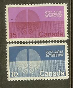 Canada, Scott #'s 513-514, Anniversary of UN, MNH