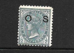 NEW SOUTH WALES 1892    1/2d  QV   OFFICIAL  MLH   P11x12   SG O58