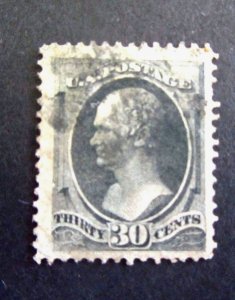 U.S. #154, Used/Fine, Hamilton 30 cent, 1870, CV $275., tiny toning spots back