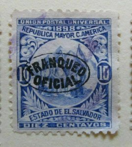 A6P38F212 Salvador Official Stamp 1898 Wmk Liberty Cup optd 10c used-