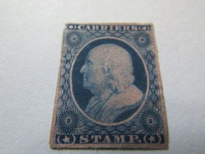 US Local Stamps, Sc.# LO3, 1875 1c Carrier Stamp-Franklin, Blue on Rose paper,