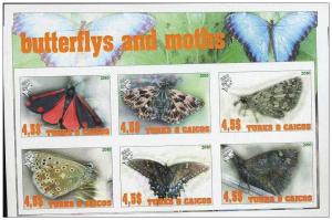 TURKS CAICOS SHEET IMPERF CINDERELLA BUTTERFLIES INSECTS