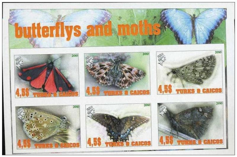 TURKS CAICOS SHEET IMPERF CINDERELLA BUTTERFLIES INSECTS