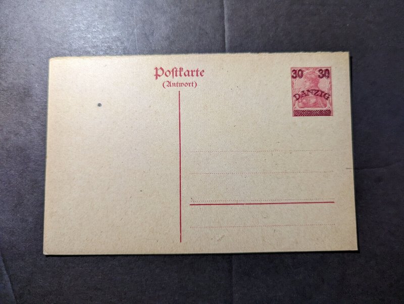 Mint Germany Danzig Overprint Postcard Postal Stationery 30 Denomination