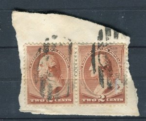 USA; 1870s early classic Washington issue used shade of 2c. Pair Postmark