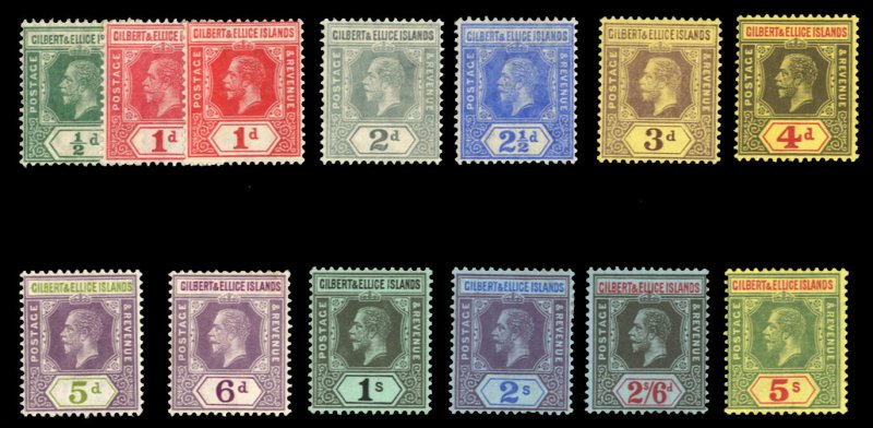 Gilbert and Ellice Islands #14-25 Cat$106.50, 1912-24 George V, complete set,...