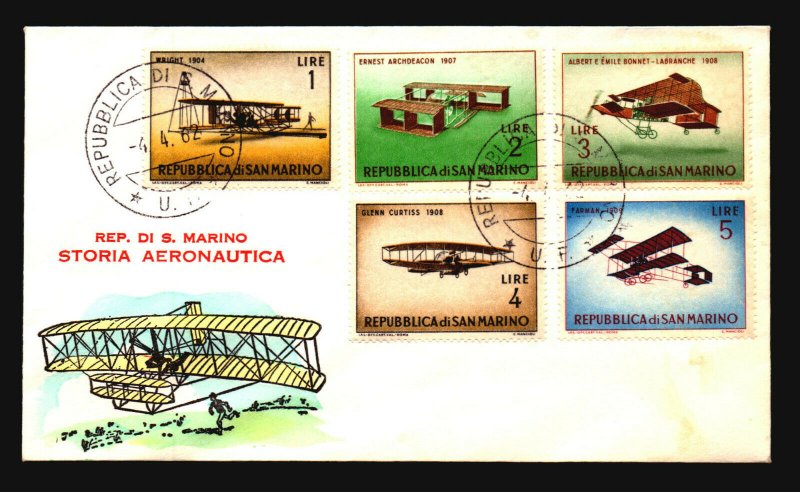 San Marino 1962 Aviation FDC / Hand Colored / UA - L3707