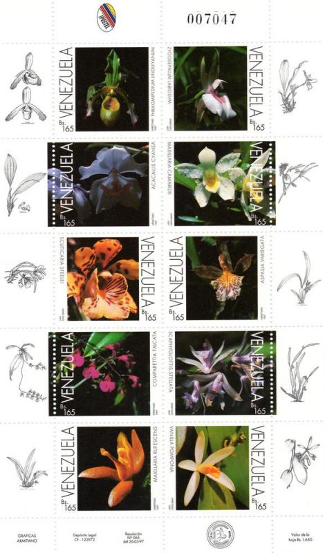 Venezuela 1997 Orchids Shlt (10) MNH VF Sc# 1563 