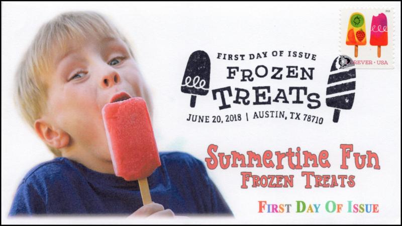 18-159, 2018, Frozen Treats, First Day Cover, Pictorial Postmark, Ice Cream, Kid