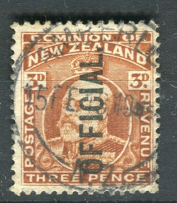 NEW ZEALAND; 1910-16 early Official Optd. issue fine used 3d. value