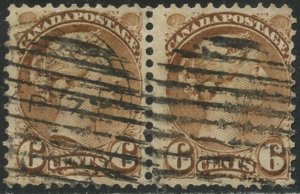 CANADA Sc#39 Horizontal Pair 6c Yellow Brown Small Queen Used