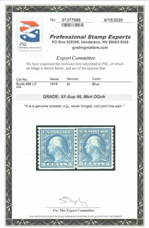 MOstamps - US #496 LP Mint OG NH Grade 95 with PSE cert - Lot # MO-1100 SMQ $300