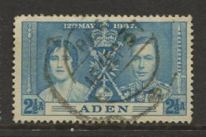 ADEN - Scott 14 - Coronation Issue - 1937- Used - Single 2.1/2a Stamp