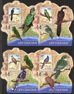 Ivory Coast 2014 Birds Cuckoos 4 S/S MNH