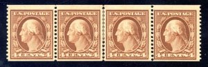 US SCOTT #354 LINE STRIP OF 4 MINT-OG-LP IS PH, END STAMPS - NH