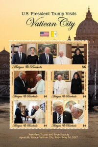 Antigua 2018 - President Trump visits Vatican City - Sheet of 5 - MNH