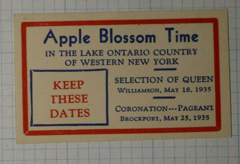 Apple Blossom Time Keep These Dates 1935 Company Brand Ad Poster Stamp