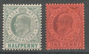 GIBRALTAR 1903 KEVII 1/2D AND 1D WMK CROWN CA 