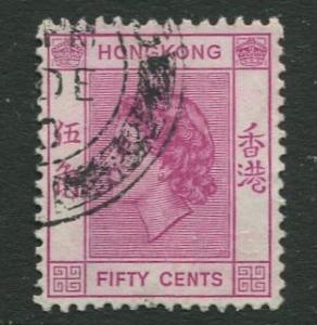 Hong Kong - Scott 192 - QEII - Definitive - 1954 - FU - Single 50c Stamp