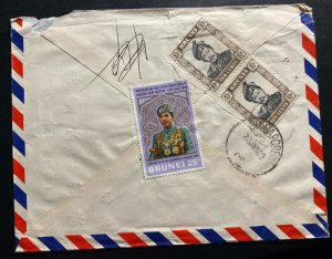 1969 Brunei Commercial airmail Cover To Singapore Back Stamps 