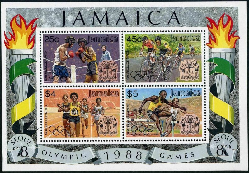 Jamaica 694-697,697a,MNH. Olympics Seoul-1988.Boxing,Bicycling,Running,Hurdling. 