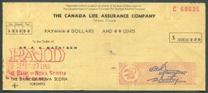 CANADA REVENUE EXCISE TAX 3¢ METER STAMP ON CHEQUE