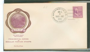 US 831 1938 50c William Howard Taft (presidential/prexy series) single on an unaddressed first day cover with a rice cachet.