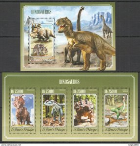 2014 S. Tome & Principe Dinosaurs Fauna Animals Kb+Bl ** Stamps St1619