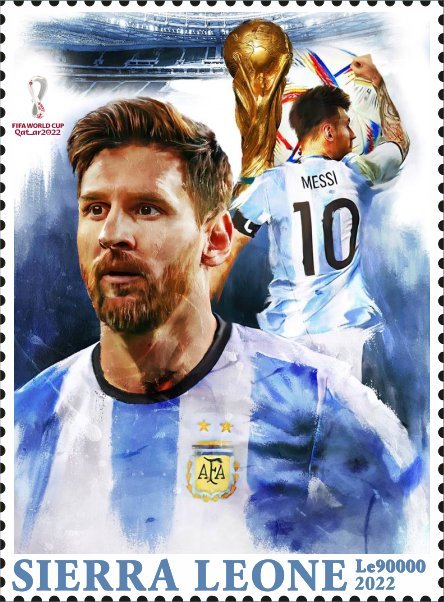 Stamps.  Soccer World Cup in Qatar 2022 Messi , 2022 year ,1 stamps perforated