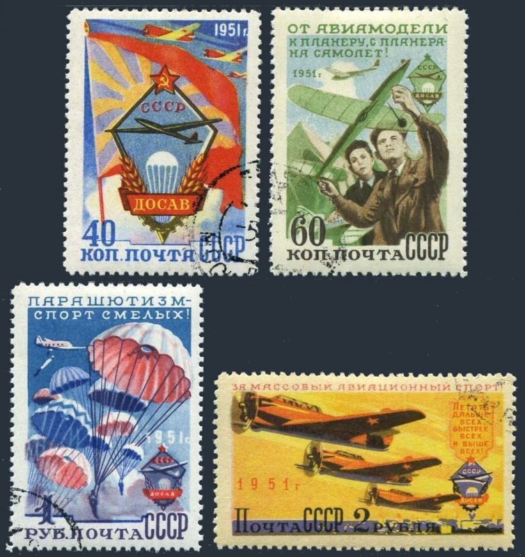 Russia 1590-1593 type 2, CTO. Mi 1593-1596. Aviation-the sport in USSR, 1951.