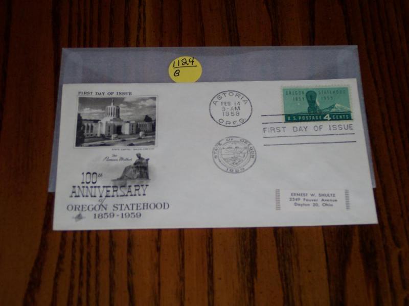 #1124, FDC, Art Craft, Oregon Statehood, CV= $2,  AUC 023