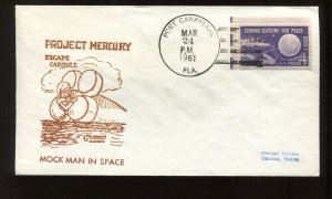 MAR 24 1961 PROJECT MERCURY MOCK MAN SPACE Goldcraft Cover PORT CANAVERAL LV839