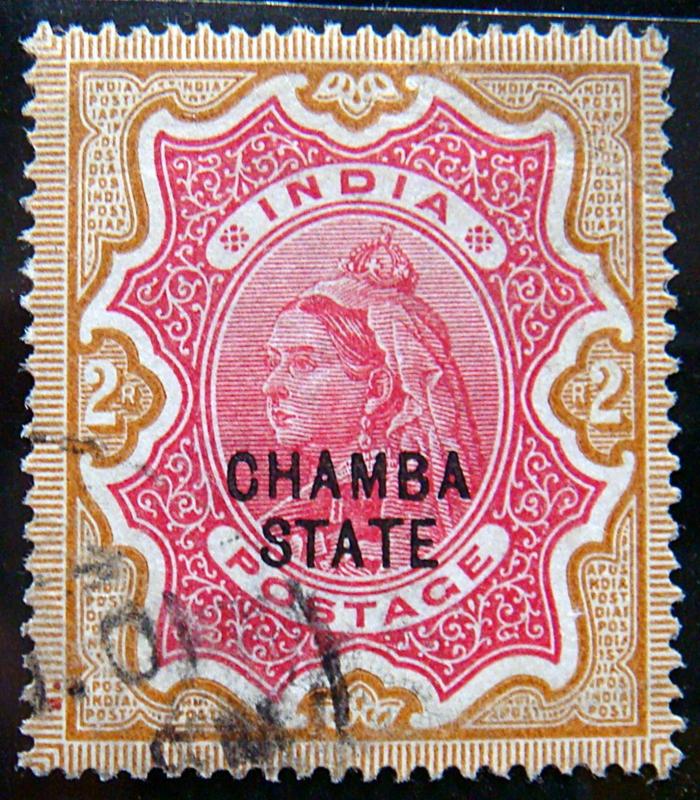 CHAMBA 1887 2Rs Queen Victoria Used SG19 CV£425