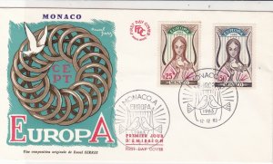 Europa Monaco 1963 Two Birds Slogan Cancels Chain Pic FDC Stamps Cover Ref 25993