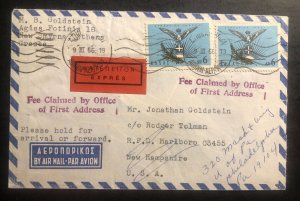 1966 Athens Greece Airmail Express Cover To Marlboro NH USA