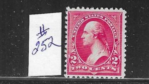 US #252 1894 WASHINGTON 2 CENTS (CARMINE-TYPE III ) - MINT HINGED
