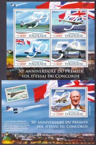 Gs1824 2019 Togo Concorde First Flight Aviation Aircrafts #6916-19+Bl1561 Mnh