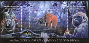 Guinea 2012 Endangered Animals of West Africa MNH Souvenir Sheet