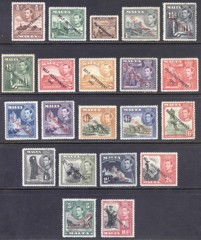 Malta 1948 0.25d-10s Pict. Self Govt Compl Scott 208-240 SG 234-248 MLH Cat $95