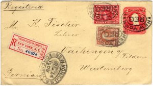 1909 Registered Letter from New York to Württemberg