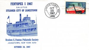 FENTOPEX 1 SALUTES THE STEAMER CITY OF JAMESTOWN NEW YORK CACHET COVER 1967