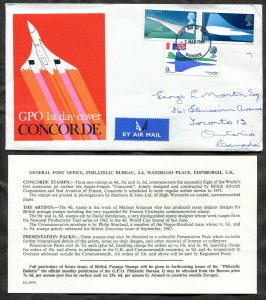 d360 - GB 1969 FDC Cover. CONCORDE. With Signed Insert