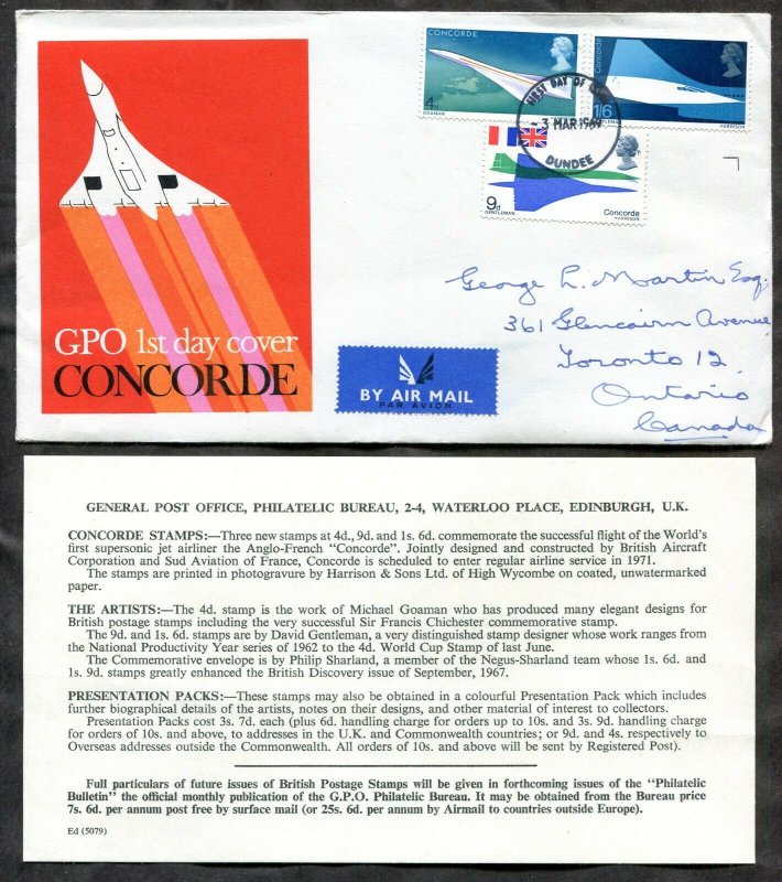 d360 - GB 1969 FDC Cover. CONCORDE. With Signed Insert