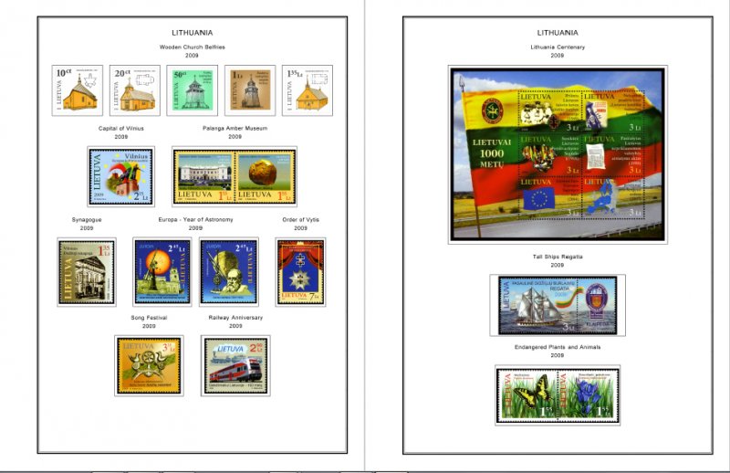 COLOR PRINTED LITHUANIA 1990-2019 STAMP ALBUM PAGES (103 illustrated pages)