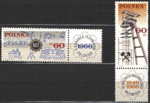 Poland 1966 MNH Stamps Scott 1387-1388 Nationalization of Industry Mining Mine