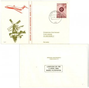 Netherlands 45c Europa 1968 Swissair First Jet Flight Amsterdam to Basel, Swi...