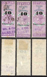 Ceylon Foreign Bill BF52 40c on 1r20 violet and green 1st 2nd and 3rd Exchange